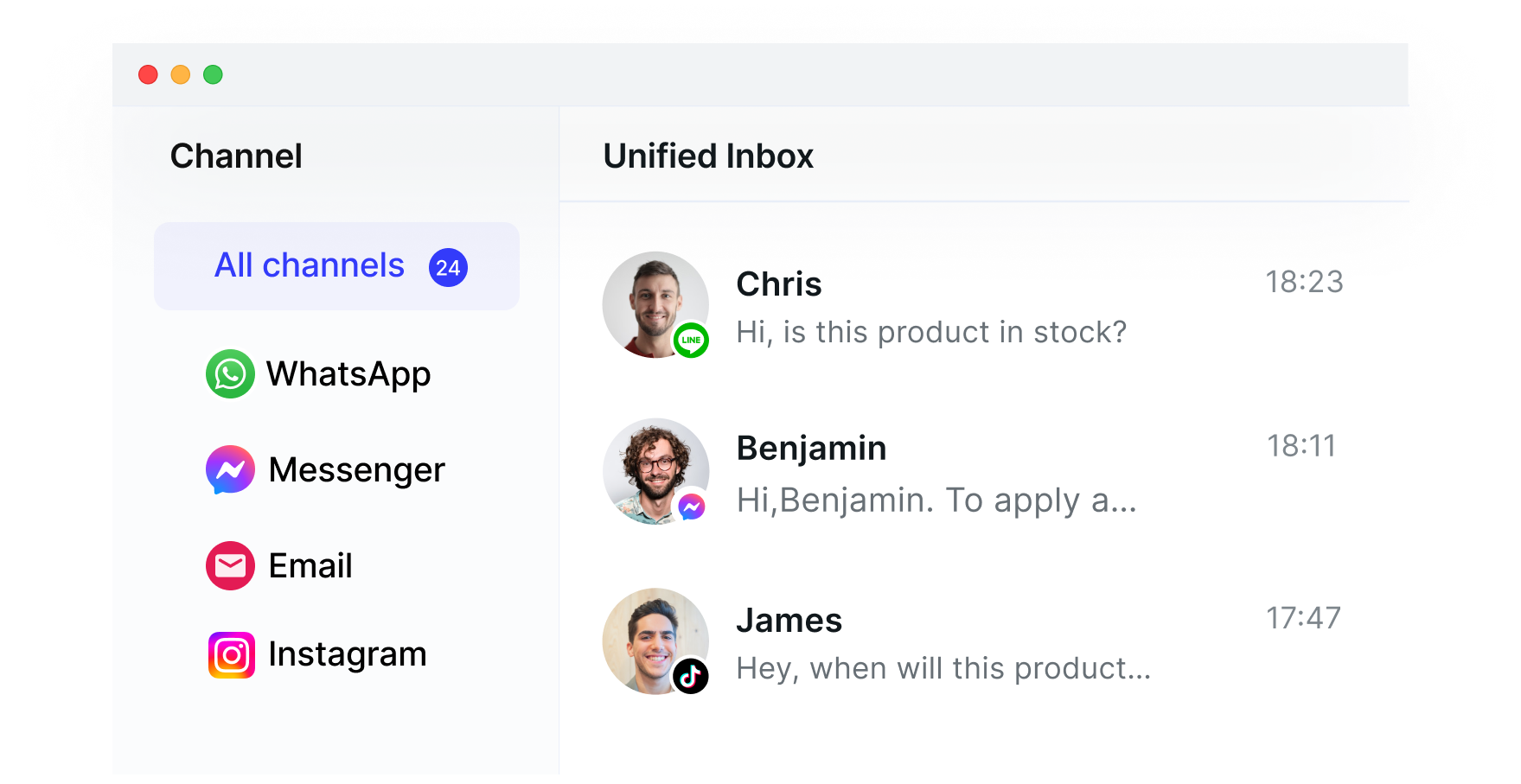 Unified inbox preview